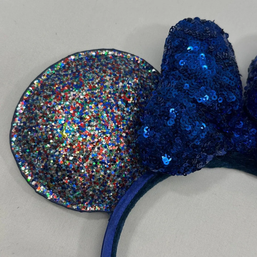 Disney Parks Minnie Mouse 2020 Glitter Ears Blue Sequined Bow‎ Headband